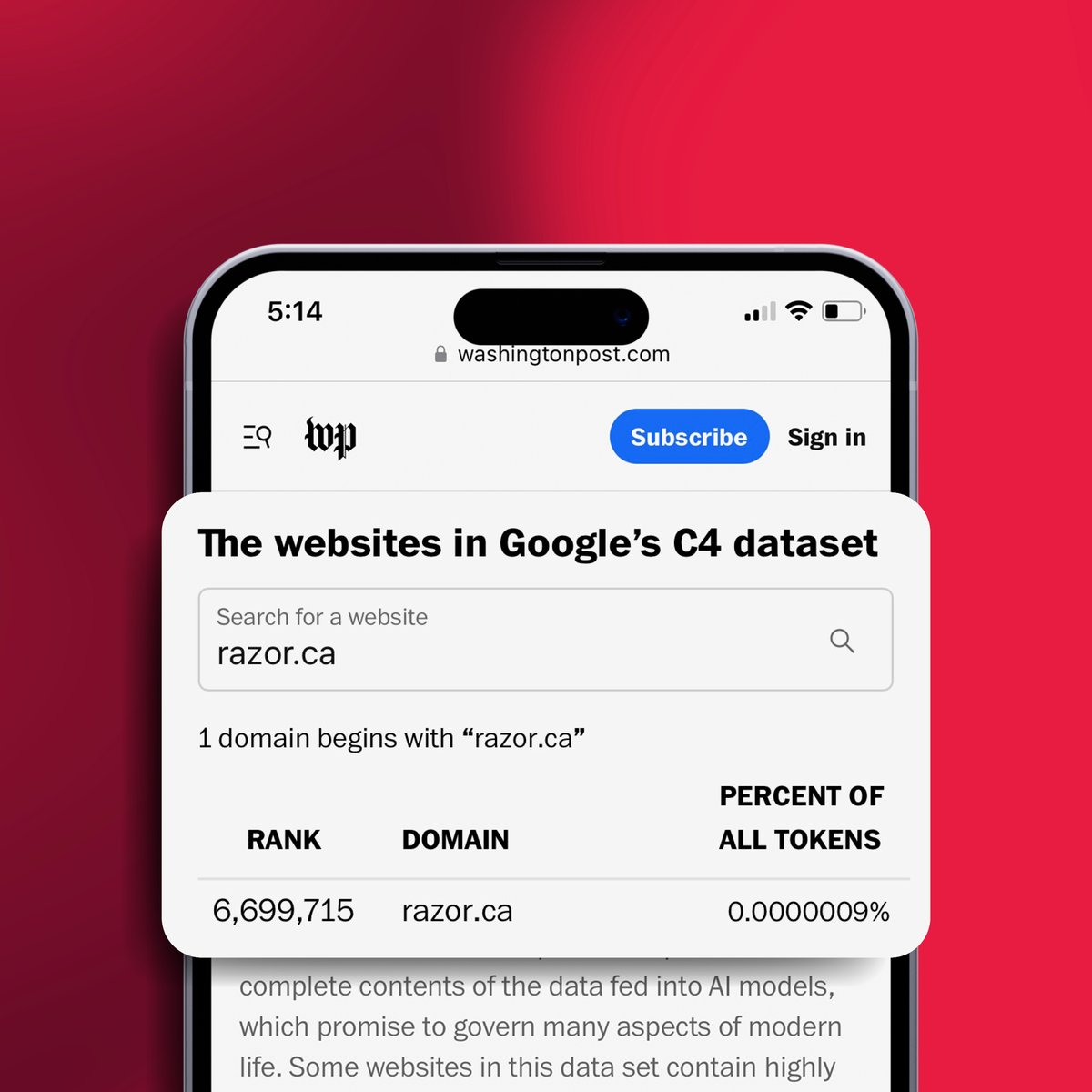 razorcreative's tweet photo. Including those from Google, Facebook and perhaps even OpenAI, makers of ChatGPT.

So, the next time you use a bot for web search or to write the Great Canadian Novel, remember that it may be powered, in part, by https://t.co/MJDRPh3fuA.

#DesignWithAnEdge https://t.co/Ichxw8t3BP