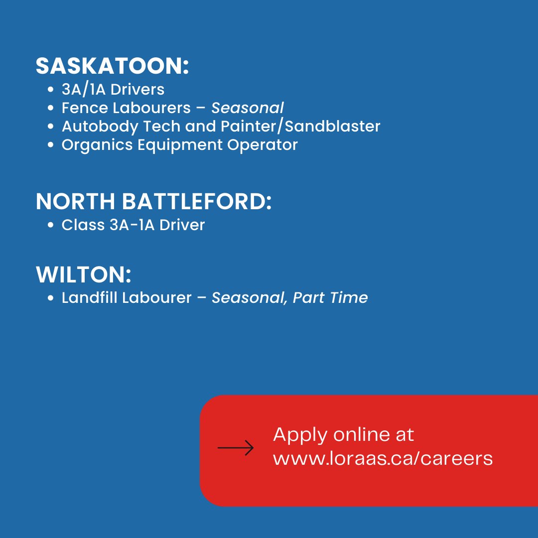 📣📣We are looking for some great people to join our team - could one of them be you? Check out or current openings and apply online loraas.ca/careers