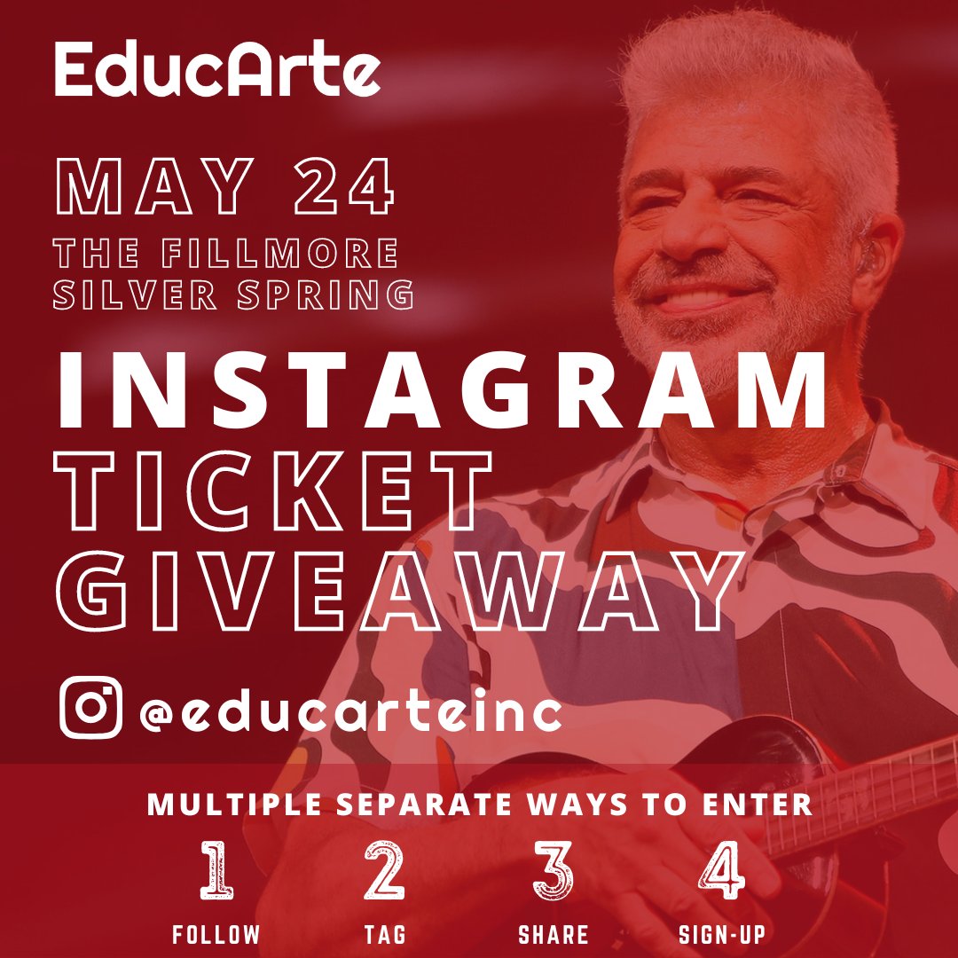 educarteinc's tweet photo. Lulu Santos INSTAGRAM TICKET GIVEAWAY! 🎫🎸

Before Lulu performs at The Fillmore Silver Spring, we're giving away TWO SETS OF TWO PREMIUM TICKETS. Check out our Instagram and enter today! Winners announced on May 17.  The more entries, the higher your chances! https://t.co/XYdDhbTFyA