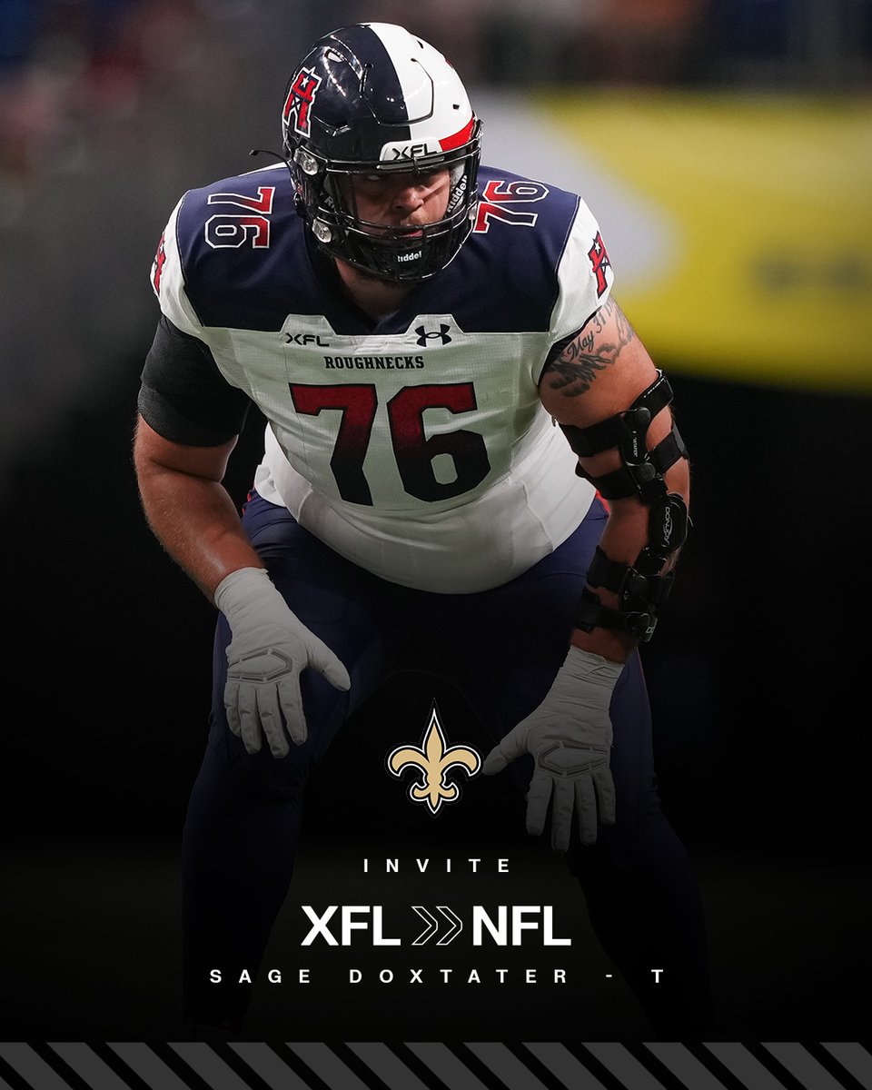 🚨 Sage Doxtater from the <a href="/XFLRoughnecks/">Houston Roughnecks</a> invited to <a href="/Saints/">New Orleans Saints</a> camp

#XFL | #LeagueOfOpportunity