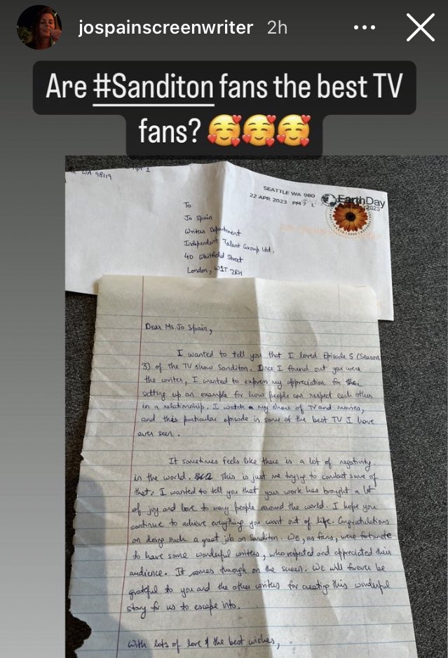 Who ever wrote that letter, it’s a lovely gesture 📝 and clearly appreciated! 

From IG: instagram.com/stories/jospai… 
#Sanditon