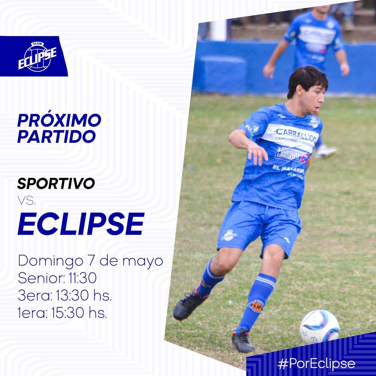 eclipsevillegas's tweet photo. #FutbolMasculino | ¡Próximo partido! 🔛⚽
El domingo visitaremos a Sportivo Villegas con todas nuestras categorías mayores, por una nueva fecha del Torneo Apertura.

¡Los esperamos a todos! ¡Todos JUNTOS! ¡Por Eclipse! 🚂💪💙

#QueMeVanAHablarDeAmor https://t.co/3uWLvit8ks