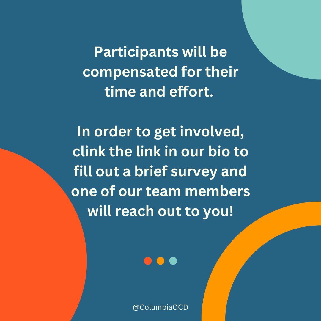 The center for OCD and Related Disorders is looking to recruit individuals with OCD to participate in a fully online paid research study. Click the link in our bio to fill out a brief survey and get involved!

#ocd #ocdawareness #mentalhealth #columbia
