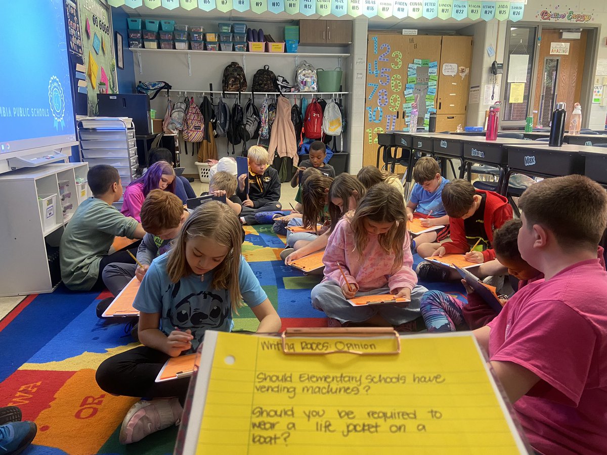 My new favorite thing: Writing Races! I gave four prompts, one at a time and kids had about 90 seconds to jot down their opinion with a reason to support it. They had great writing and it was silent! 🫢🤩📓✏️