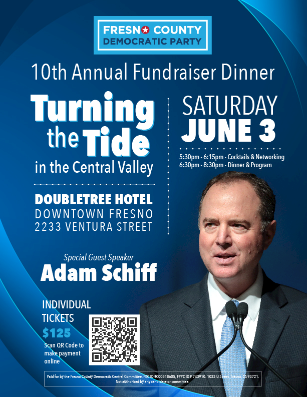 FresnoCountyDms's tweet photo. Tickets are running out and so is time! Buy your tickets and enjoy an evening with great food, great networking opportunities, and of course our guest speaker @RepAdamSchiff!

https://t.co/lErmZCI6sz

#Fresno #SaveOurValley #VoteBlue2024 https://t.co/jxKeheDIuk