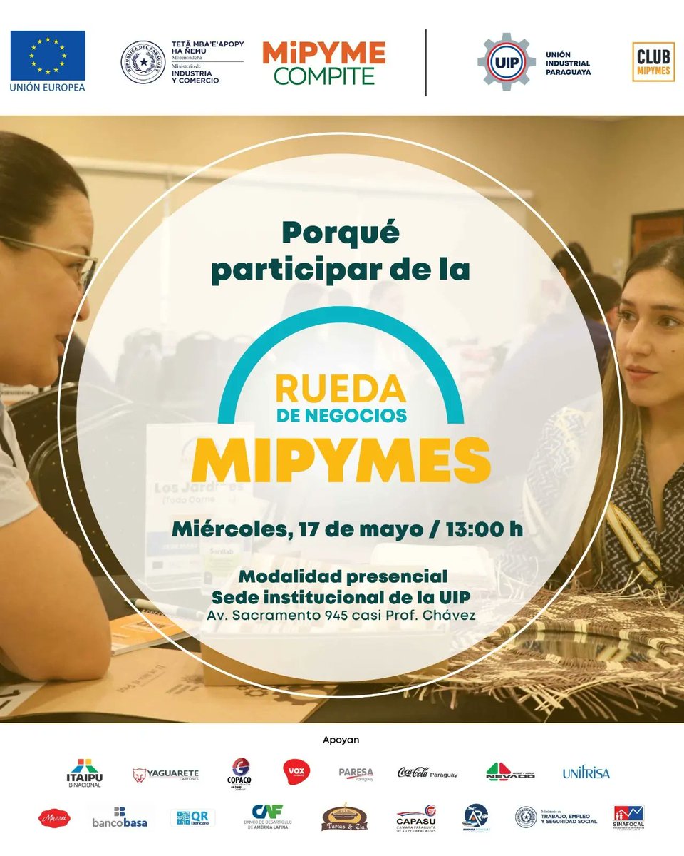 UIP_py's tweet photo. 🙌 Si sos una mipyme del sector alimentos o bebidas, aprovechá esta excelente oportunidad. 

📝 Aquí te contamos algunos beneficios de participar de la Rueda de Negocios para mipymes, que es completamente GRATUITA.

✅ Inscribite en https://t.co/yXXu5H4ut6 https://t.co/Nh1iRvGldU
