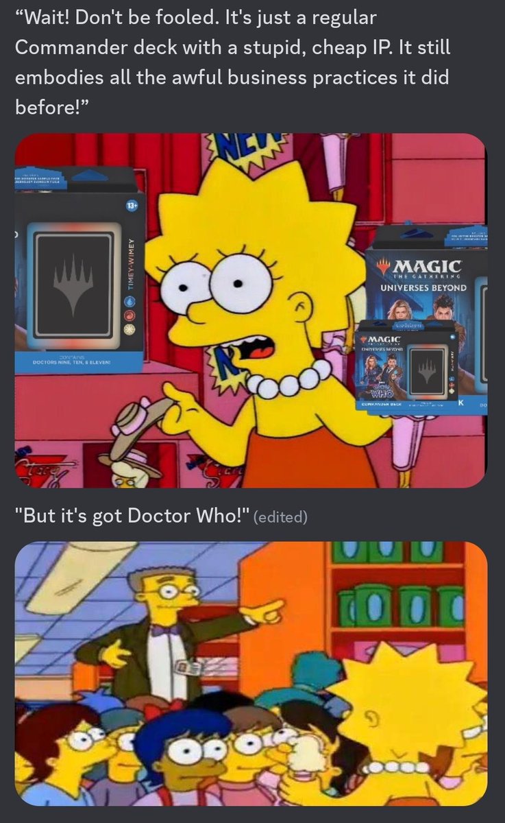 Alchemyprime's tweet image. So this is where I am with the Doctor Who decks, and I hate myself because I'm both Lisa and Smithers.