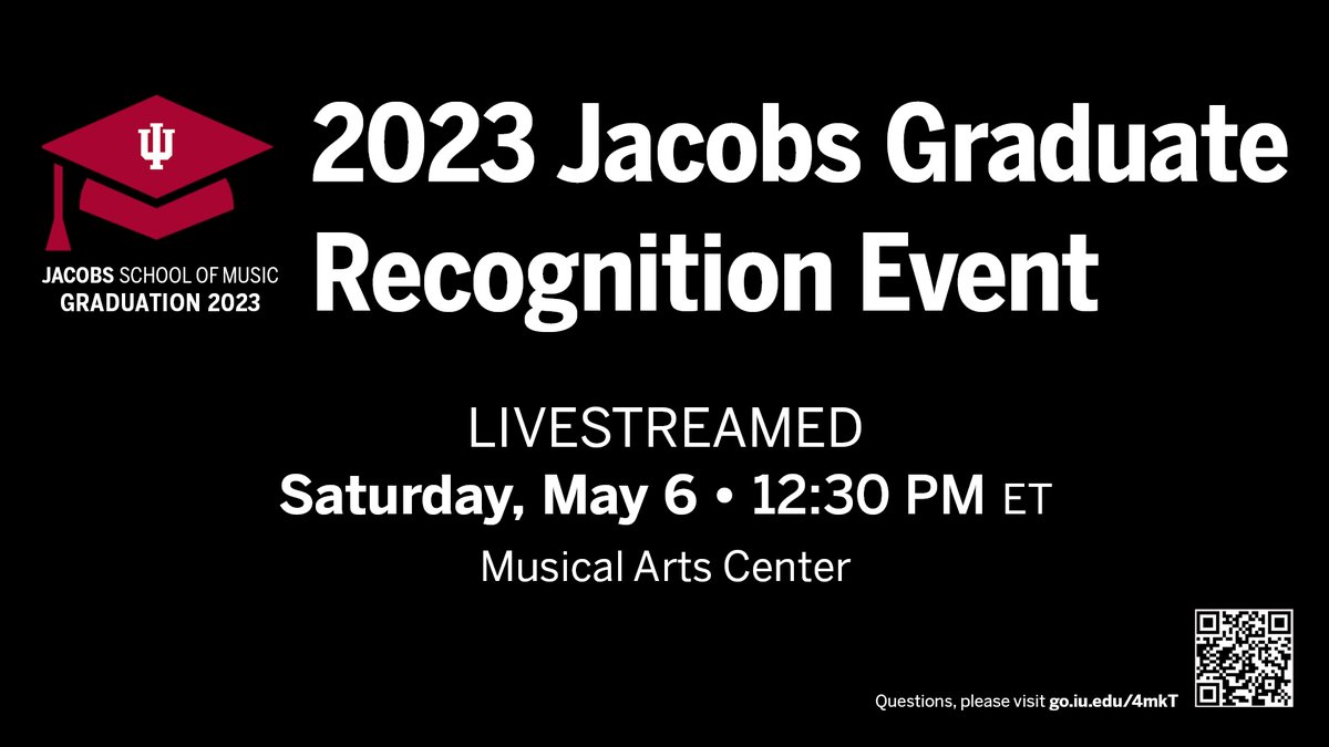 IUMusicLive's tweet photo. Today is the 2023 Jacobs Graduate Recognition Event. Beginning @ 12:30 pm ET, the names of the JSoM Class of 2022 graduates will be read aloud &amp; the graduates will be greeted by Abra Bush, David Henry Jacobs Bicentennial Dean. We'll be streaming the event LIVE out of the MAC! https://t.co/8fsFrJlFVq