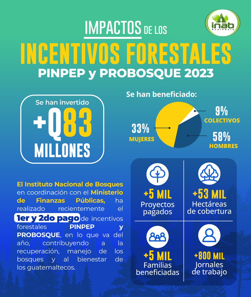 inabguatemala's tweet photo. #Entérate 🌳💚🇬🇹🌳🙌🏻

Conoce sobre los grandes impactos sociales, económicos y ambientales de los incentivos forestales.

¡Juntos continuamos trabajando por un país con más bosques, más vida!

#INAB #MásBosquesMásVida #IncentivosForestales #PROBOSQUE #PINPEP https://t.co/8d4gZydryu