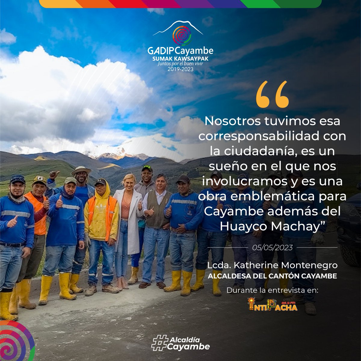 🎙#Medios / Vía al Nevado Cayambe

Lcda. Katherine Montenegro, alcaldesa del cantón Cayambe.
Durante la entrevista en RADIO INTI PACHA Oficial.

#AlcaldíaCayambe