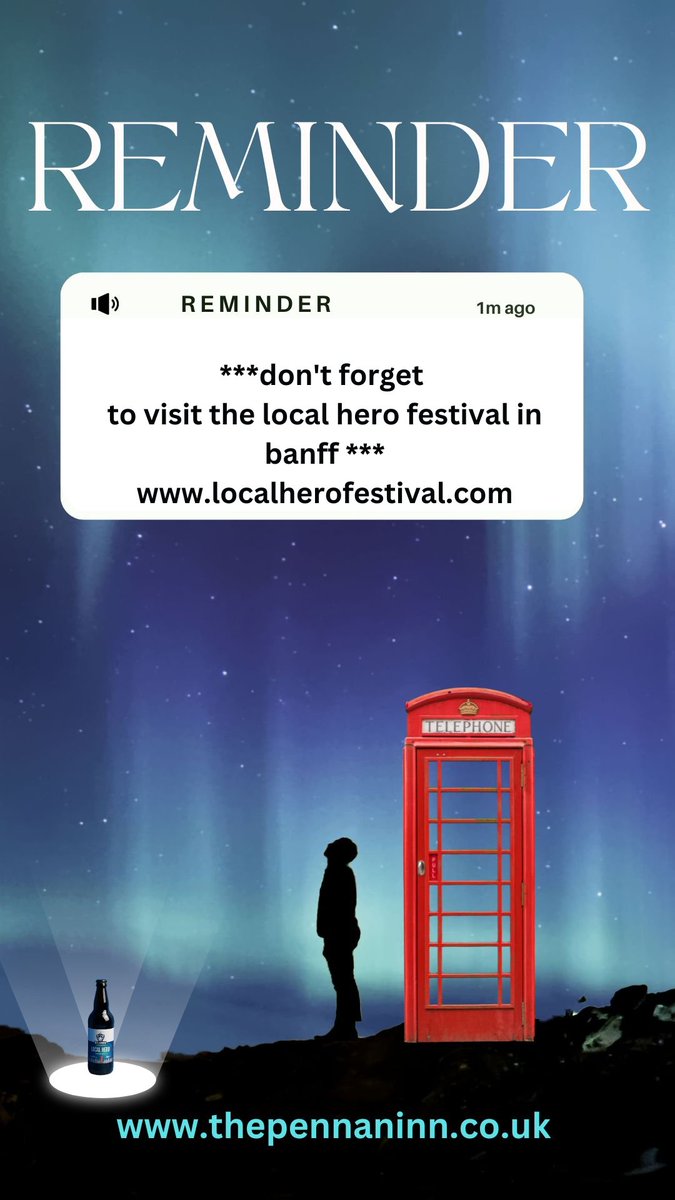 just a little reminder 
localherofestival.com
#pennan #localhero #banff #scotland #movie #festival #localherobeer #outlandish_brew #shoplocal #aberdeenshire #visitaberdeenshire #direstraits #samheughan @samheughan @outlandish_brew @aroundin8 @Local_Hero_Fest