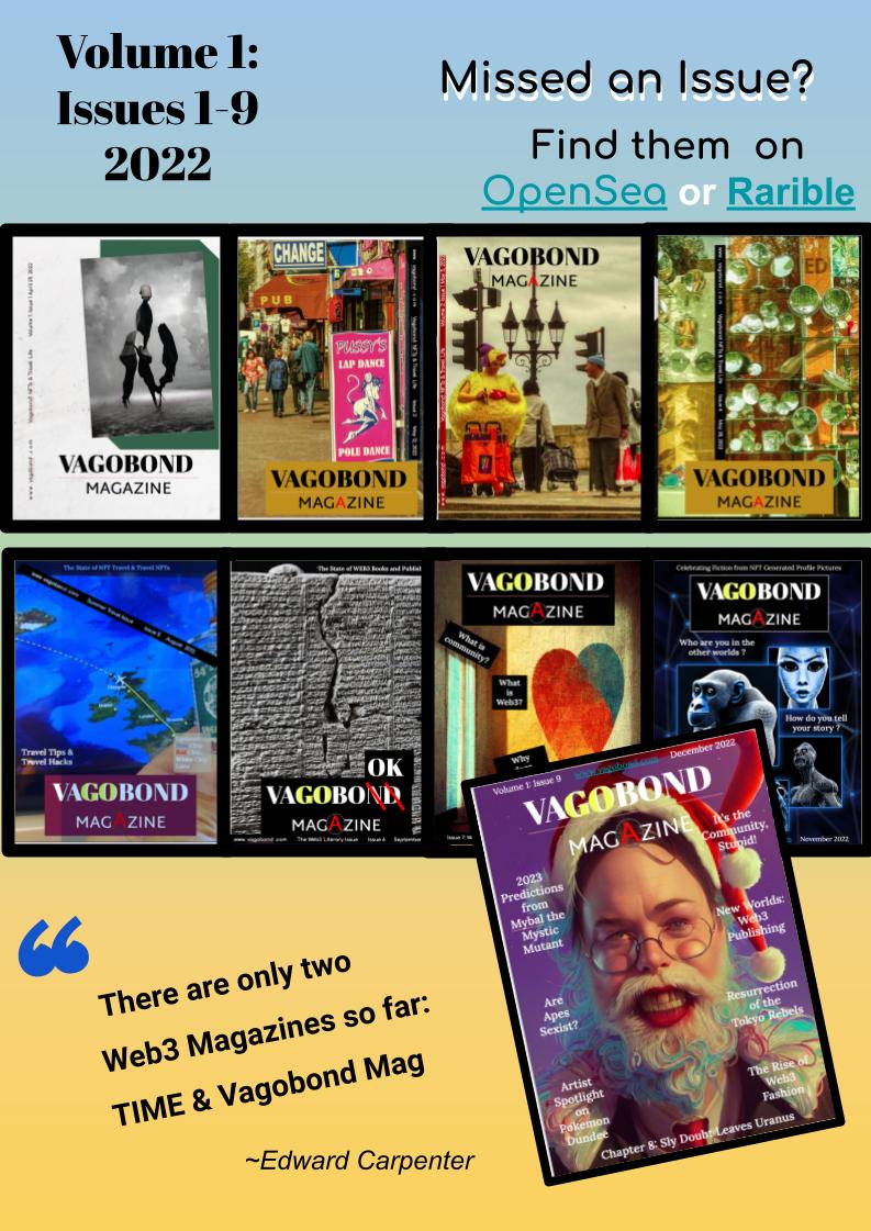 cd_damitio's tweet photo. Did you know that over 14 issues from ReadMe Books, there are less than 900 copies of Vagobond Magazine? There are only 11 copies of issue #1 and just 10 copies of issue #3.
We are the Web3 Lifestyle Magazine and at some point, people are going to start fomo'ing #10sets only https://t.co/QN5RYRkIgY