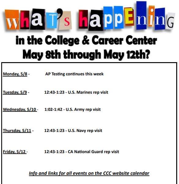 Here's what's happening at the College and Career Center next week. instagr.am/p/Cr4Mmmahjfc/