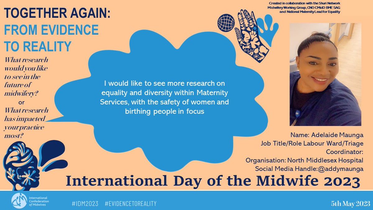 Adelaide Maunga <a href="/addymaunga/">Adelaide Maunga</a> celebrates #InternationalDayoftheMidwife #IWD2023 @NorthMidNHS