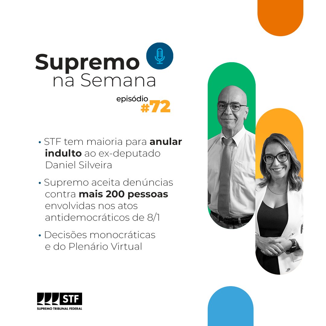 STF_oficial's tweet photo. 🎙️ Ouça o #EP72 e fique por dentro das principais decisões do Supremo na Semana. Nosso podcast está disponível nas principais plataformas de áudio online e por vídeo pelo Spotify e Youtube. Assista: https://t.co/Pyyb9fXDhq https://t.co/zDQHcC8QuV