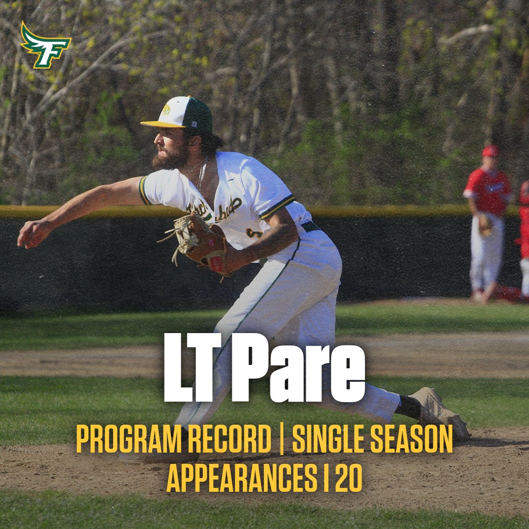 ⚾️Milestone Alert⚾️
Congrats to <a href="/FSUFalconsBSB/">FSU Falcons Baseball</a> graduate student LT Pare, who set the Falcons single season record for games pitched in a season at 20 in the Falcons 11-10 triumph over Framingham State this afternoon. (Gamelin 19) #RecrodBreaker #FearTheFlock #TheFalconWay