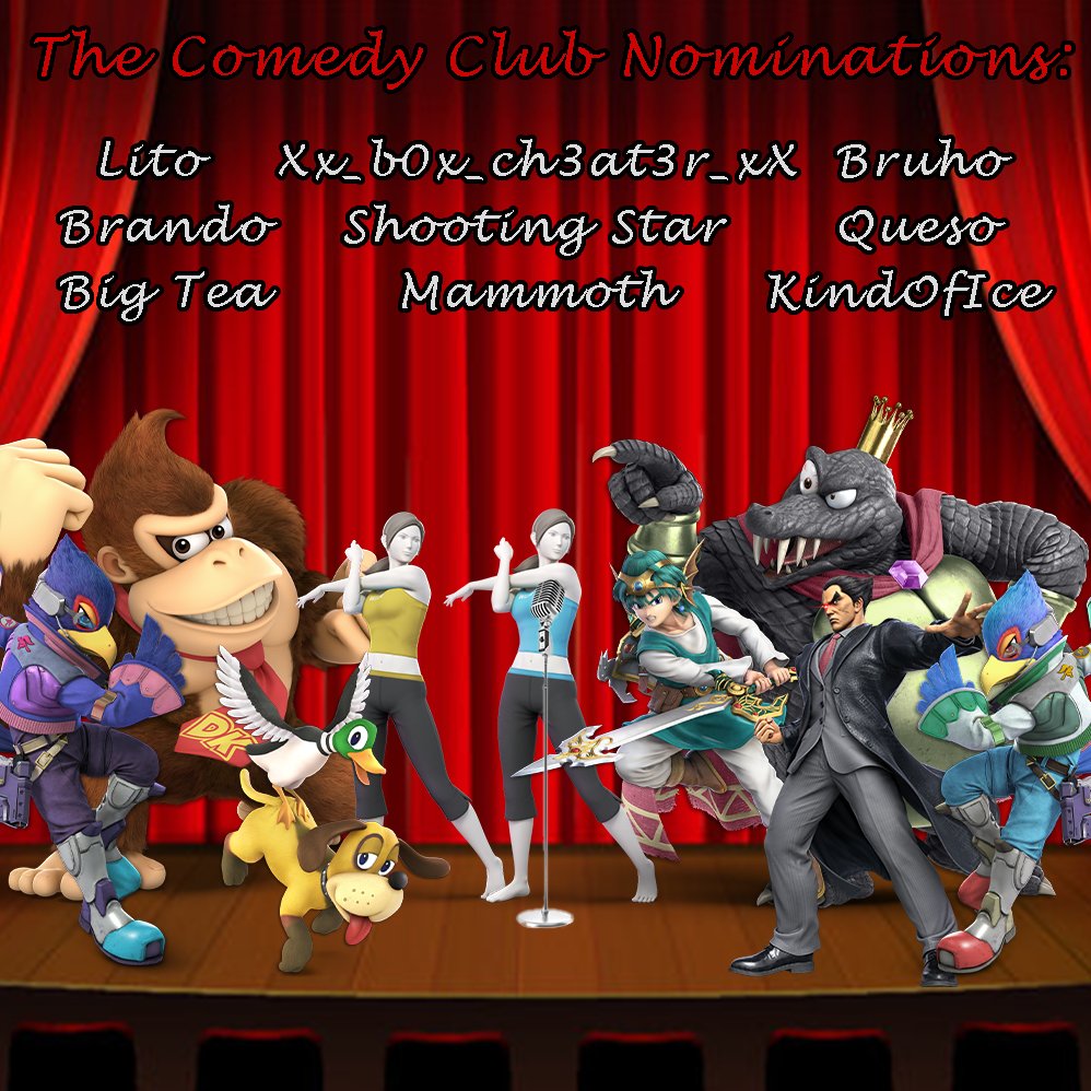 ComedyClubSmash's tweet photo. With the votes counted, we'd like to welcome to the next phase:

@Litorally 
@KindOfIce 
@Bruho_ssbu 
@Ian_The_Mammoth 
@TheBiggestTea 
@SponsoredStar 
@moonshineFGC 
@SsbBrando 
@QuesoSSB 

The next phase of voting will open early next week! Get your campaigns ready folks! https://t.co/NYbsnA2D5S