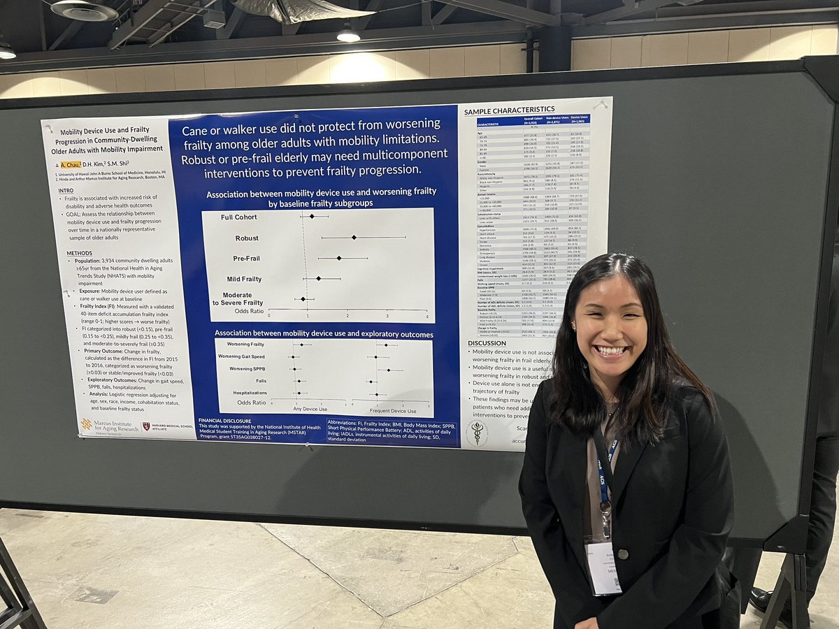 @shisadoctor @NIHAging #MSTAR mentee presenting work evaluating association between walking aid use and change in frailty over one year. #AGS23 @AmerGeriatrics
