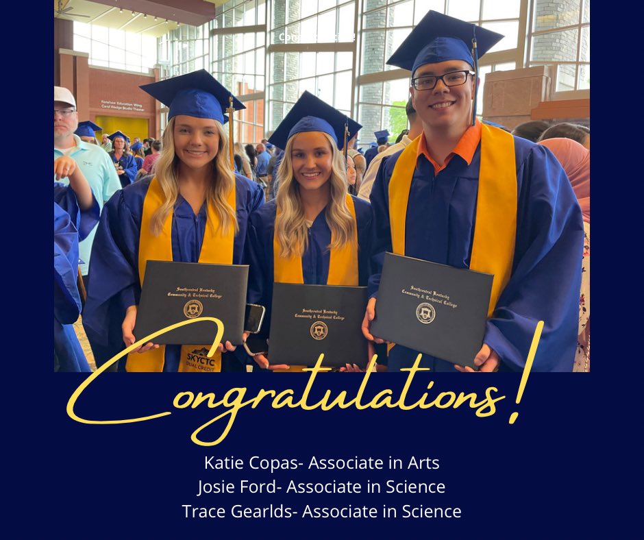 We are thrilled to announce that three of our high school students have achieved a major milestone in their academic journey by obtaining their associates degree through Southcentral Kentucky Community and Technical College (SKYCTC). Congratulations!! 🎉