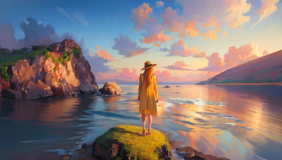 1girl solo outdoors sky cloud hat scenery  illustration images