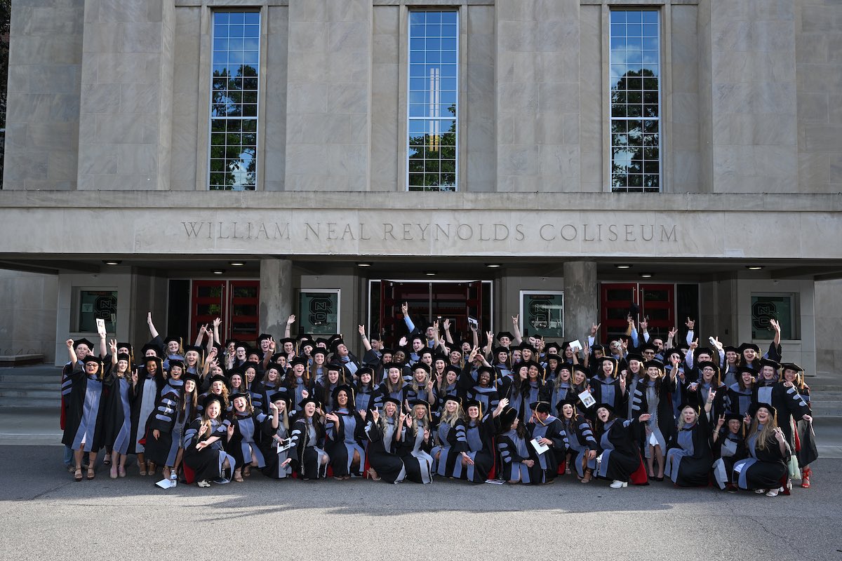 NCStateVetMed's tweet photo. #OATHANDHOODING2023! So proud of you, #NCSTATEVETMED #CLASSOF2023!!Dr. Dr. Dr. Dr. https://t.co/HxssAauZEM