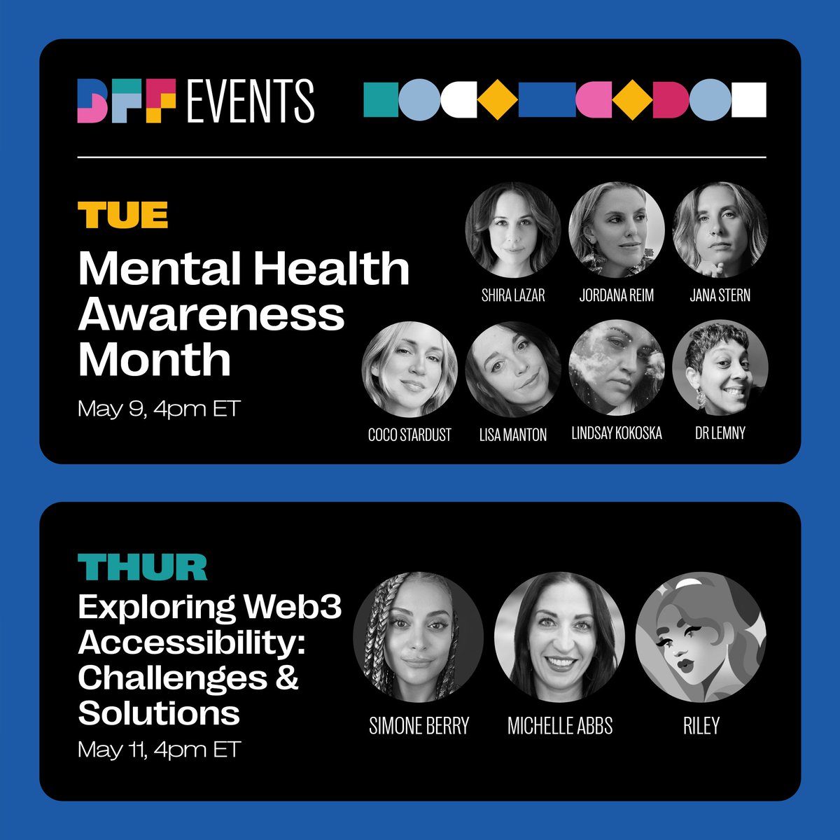 We're excited to present our impressive line-up for next week! 🌐 Mental Health Awareness Month 🔓 Exploring Web3 Accessibility: Challenges and Solutions 👉 Add to calendar: mybff.com/events