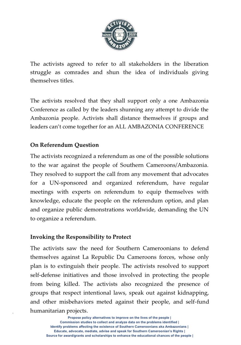 MarkBareta's tweet photo. Ambazonia Activists Conference Resolutions. A new day is born. Video details and summary later. 

Mark Bareta
May 5th, 2023 https://t.co/AReyZmQZoT