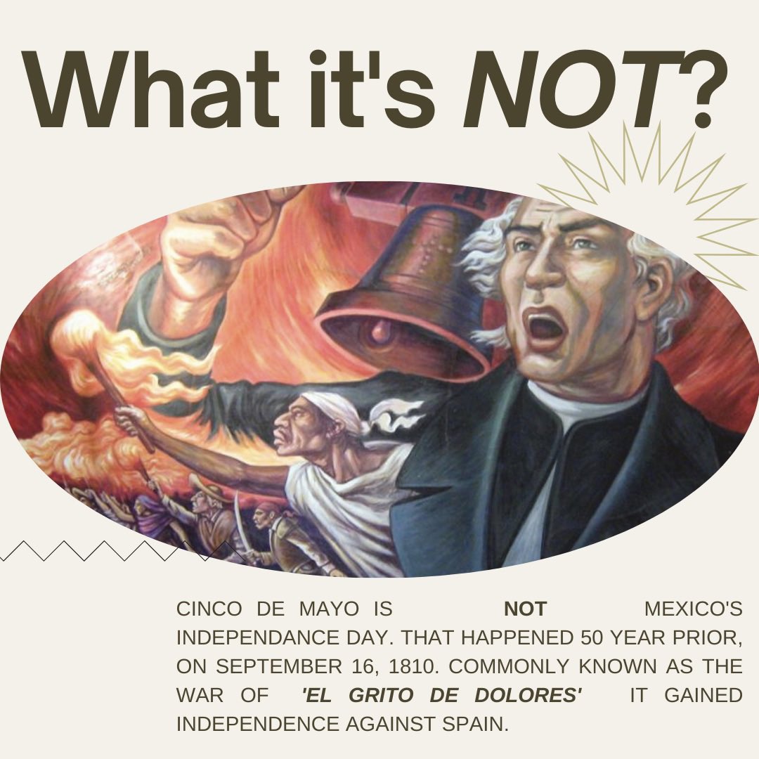 PESAinAction's tweet photo. NOPE. Cinco de Mayo is NOT Mexico’s Independence Day. So what is it 🤔? Read below to find out 👇🏼

#CincoDeMayo #MexicanHistory #pubela #May5th https://t.co/zQqzpdeXpr