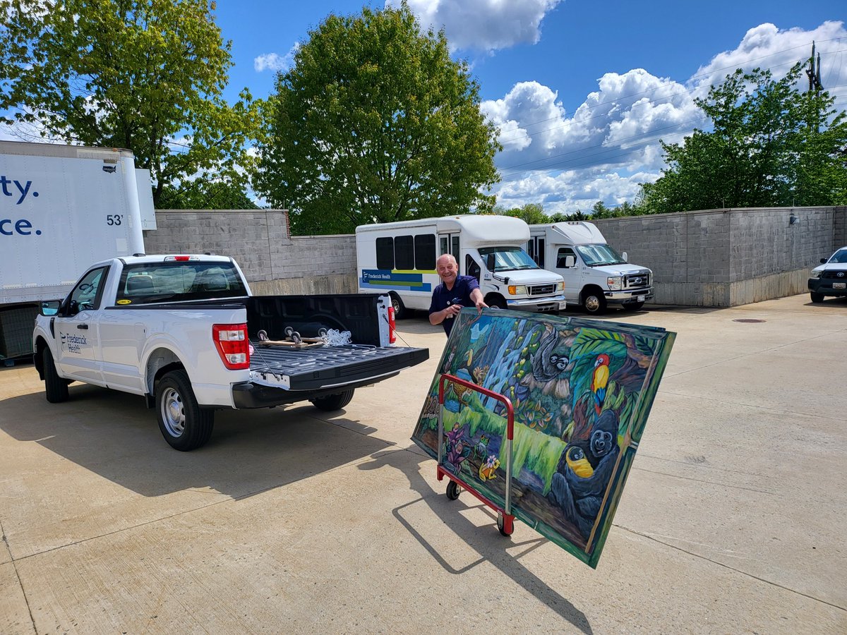 Earlier today, team members moved several Splashes of Hope murals to their new homes as part of an initiative with local partners. These original art pieces have been displayed throughout the organization and will now live at several non-profits around Frederick County.
