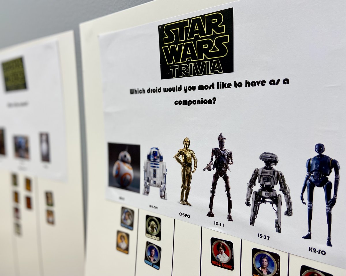 CookLibrary's tweet photo. We have some very important questions for you in the Teen Zone on the Lower Level at Cook Park Library... And while you're here, stop by the Adult Reference Desk to get the answer to their C-3PO question.
#starwars #starwarsday #revengeofthefifth #whoshotfirst #c3po #grogu https://t.co/5aRuK8SZLV