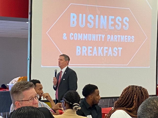 ESL0429's tweet photo. Inspired to participate in @PrincetonCitySchools Business/Community Partner Breakfast. Thank you PCS Supe @TomBurton for the invite. A national WF Development model for districts, by creating a "win-win" opp for students (talent) and community partners (jobs). #superintendents https://t.co/2RpoeSaqOd