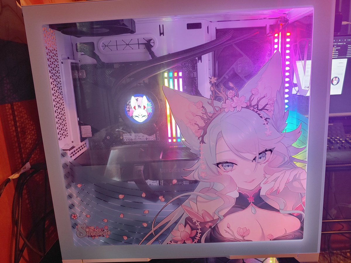 FluxxLuminous's tweet photo. At long last its finally here and all set up! My @IronsidePC build looks amazing! Now to start reinstalling everything and we can get back to streaming! #DoodleVale #ironsidepc #silvervale https://t.co/qh48Z3NexV