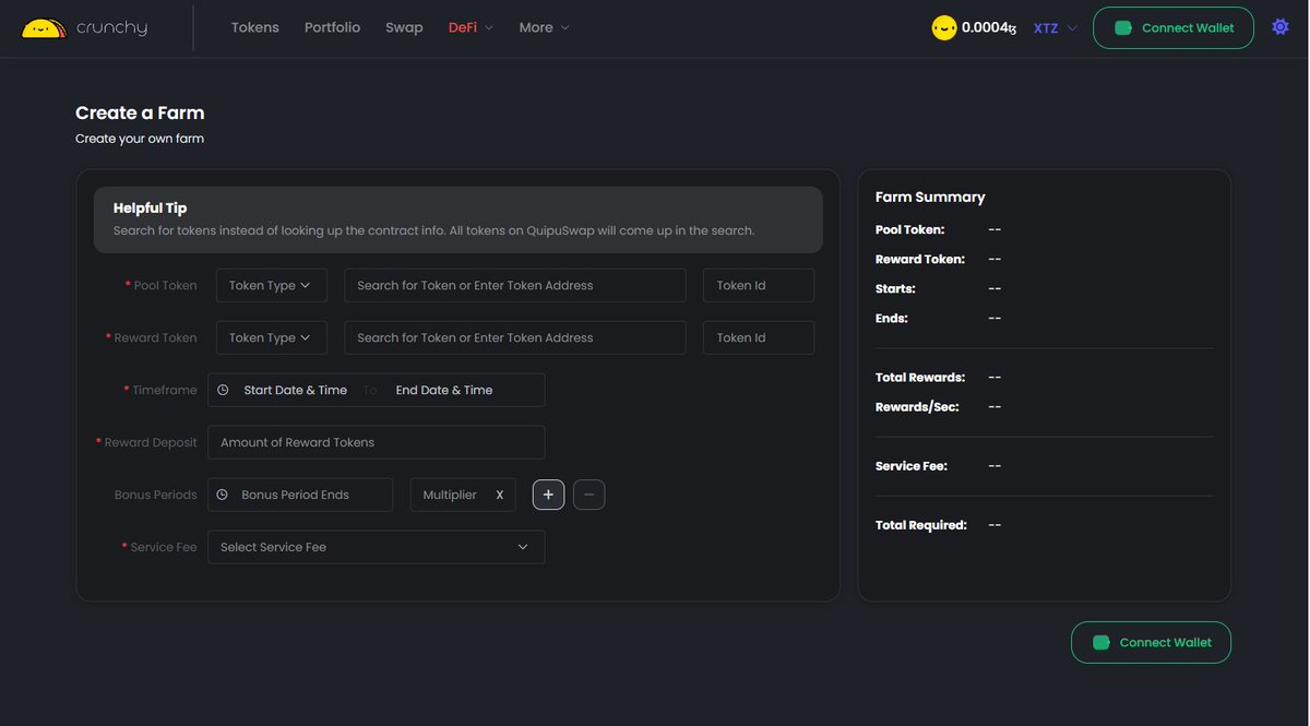 ☝️Anyone can create a #DeFi farm via Crunchy by filling out a form using our simple web interface:

crunchy.network/#/farms/create

Crunchy #DaaS aims to give users and devs the best tools in #Tezos #DeFi

$crnchy $xtz #tezoscommunity