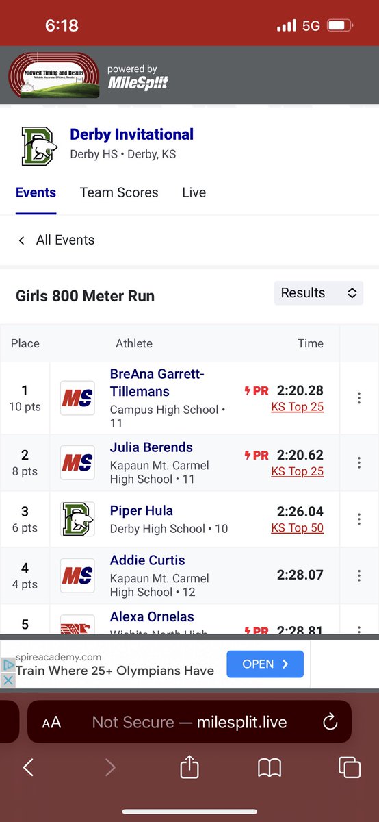 CampusHSXC's tweet photo. 🚨ANOTHER ONE🚨@TillemansBreana  once again breaks her 800m record at Derby in a time of 2:20.28! She still has one more race today… https://t.co/2vdV81Ih4h