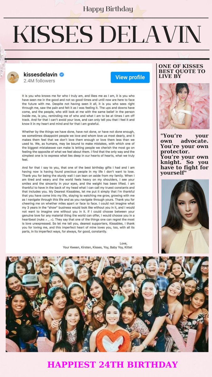 Dear <a href="/KissesDelavin/">Kisses Delavin</a>, 

Belated 24th Birthday. Life has been hectic &amp; im unable to make it in ur day. I been busy with work, prioritising my physical, &amp; mental health, i know you would understand. Rest assured that i/we will always be your sturdy wall you can lean on, always 🩷.