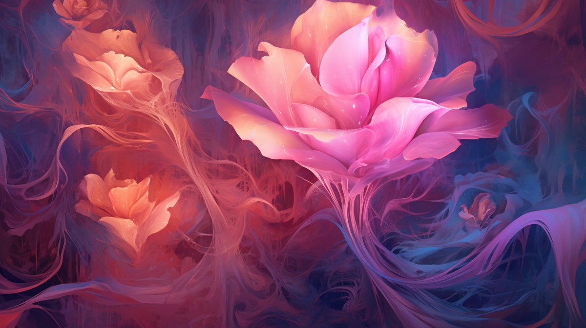 JacobJoaquin's tweet photo. Discovered a new trick/process with #midjourney. Ask it to describe an abstract image, then use these descriptions in combination with something more specific, such as "a secret magical rose garden with teasing faeries." https://t.co/033EqwRDCP