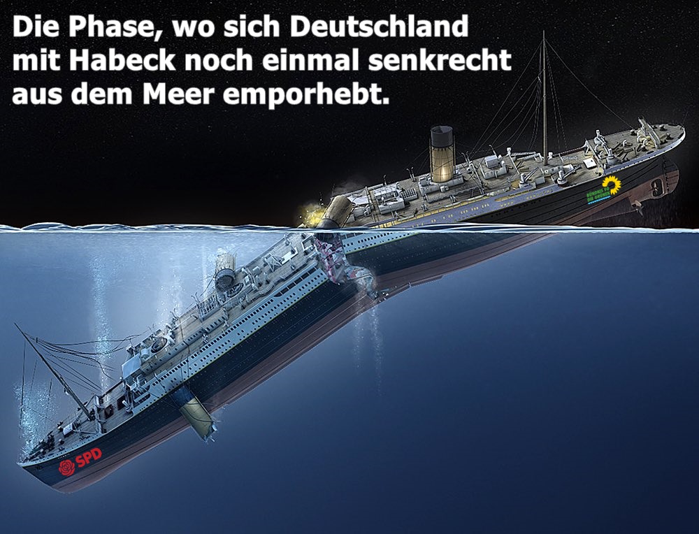 Mit Wirtschaftsminister #Habeck und dem #Graichenclan rauscht es ab in die Tiefe.

Und @Bundeskanzler #Scholz schaut stumm im Kreis herum..