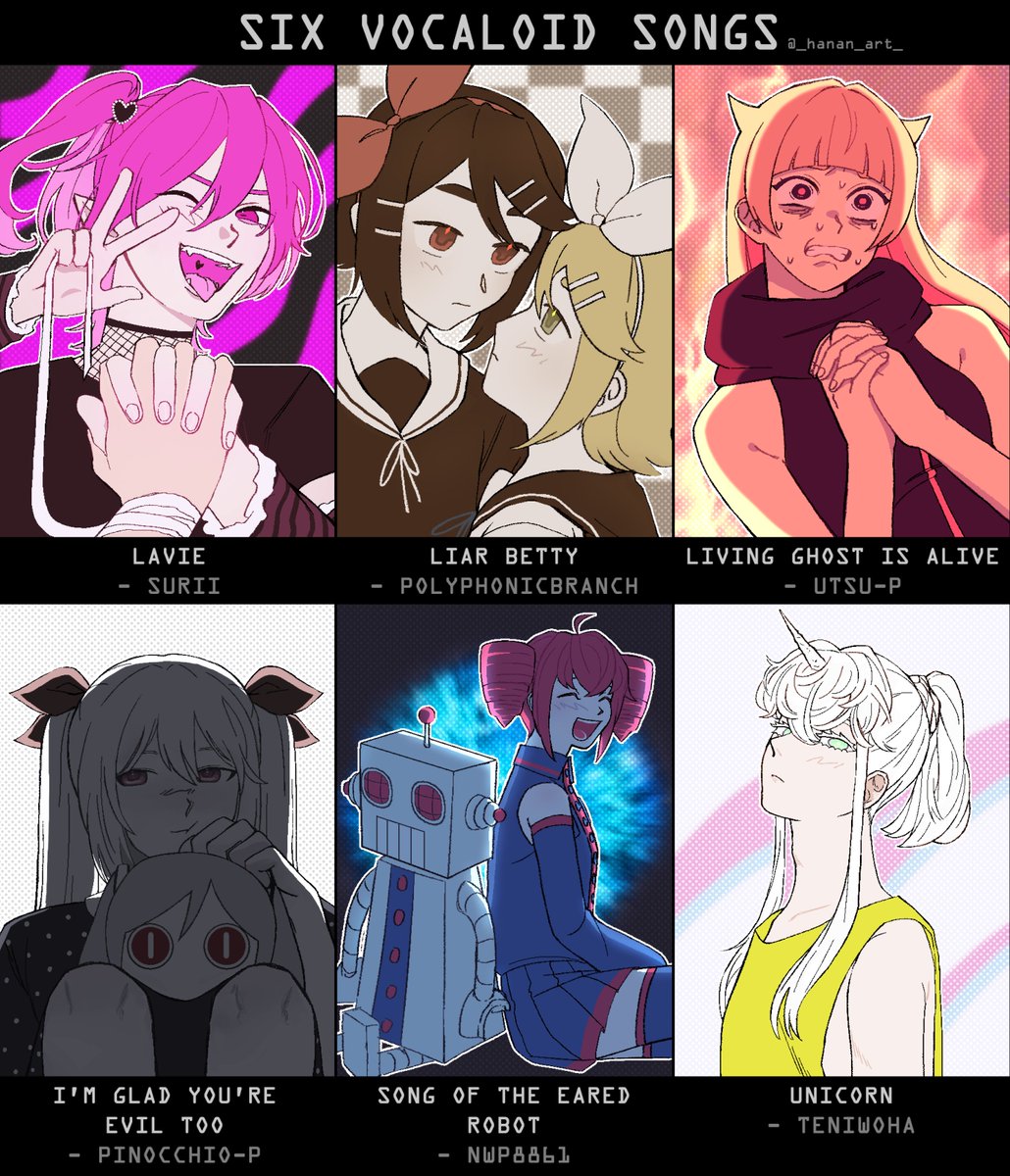 I drew six vocaloid songs i like! #VOCALOID