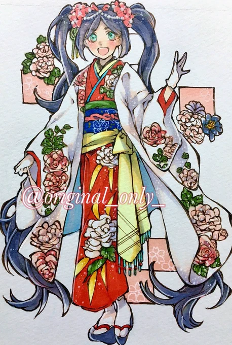 アナログ着物シリーズ お気に入り4選 #アナログイラスト #コピック #創作