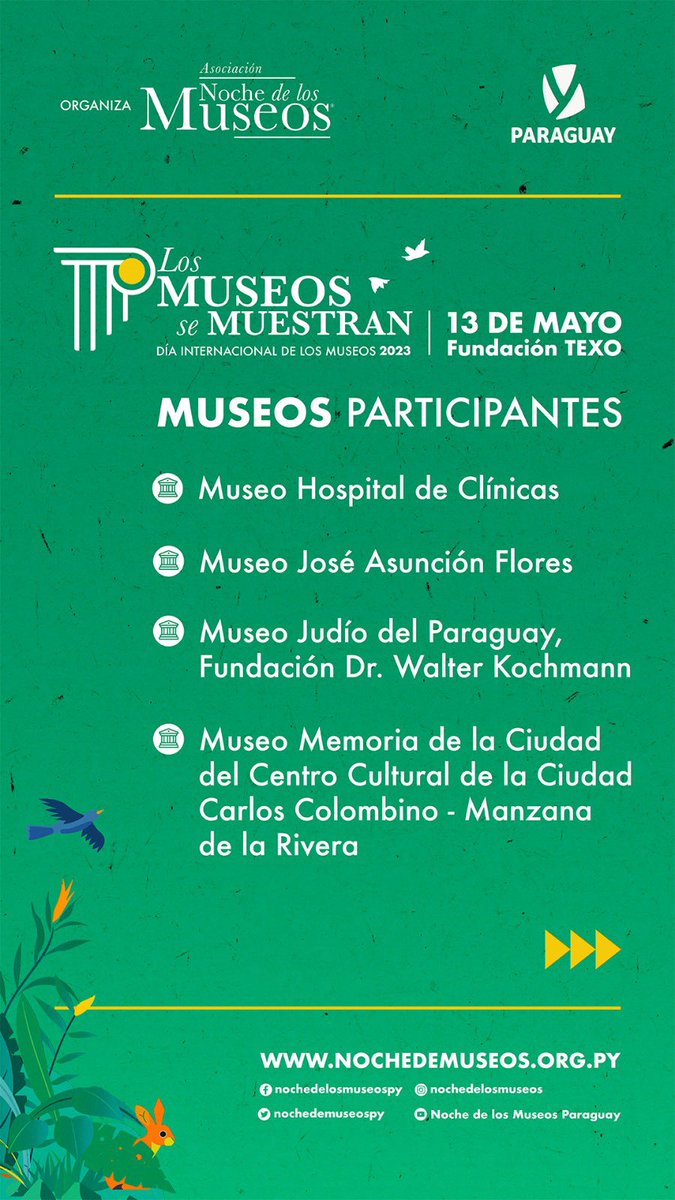 nochedemuseospy's tweet photo. Te presentamos a los museos participantes de la quinta edición de "Los Museos se Muestran"🎉

Este sábado 13 de mayo de 9 a 22 hs, conocé más de ellos en la Fundación Texo.
📌 Acceso libre y gratuito

_
#LosMuseosSeMuestran #ICOM #DIM2023 https://t.co/vACitHvLOD