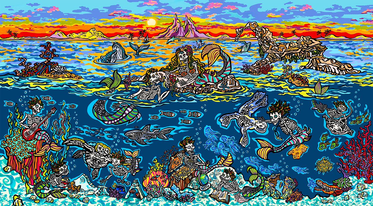 NEW painting ‘Amour Del Mar’ coming to you from the heart of the sea. In my mind this is what a perfect world looks like…Original Painting &amp; Art Prints available now through WHAT’S NEW on my website ~ link in my bio. Thanks to you all for the support! #losmuertosfineartworks