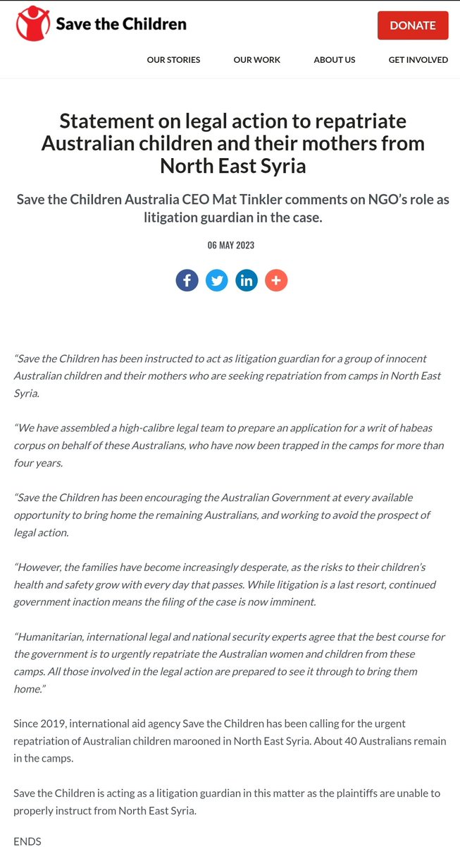 Our statement on the decision to take legal action to repatriate these innocent #Australian children from #Syria ⬇️

This step is not taken lightly,  but <a href="/savechildrenaus/">Save the Children Australia</a> will do everything possible to bring them home. 

It has been 4 years. <a href="/AlboMP/">Anthony Albanese</a> it is time to act.