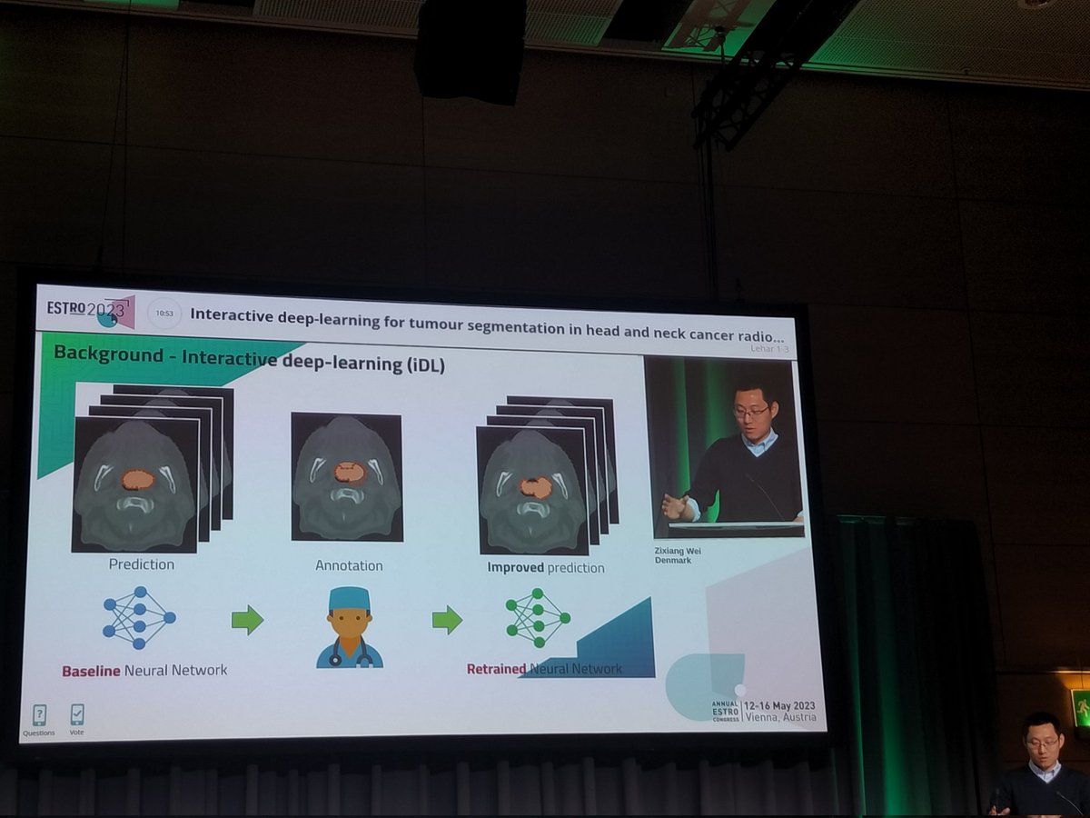 Interactive deep learning for tumour segmentation presented at #ESTRO2023 by our fantastic PhD student Zixiang Wei - this is the way to go! @AUHdk @DCPTprotons @NijkampJasper @j_grau_eriksen