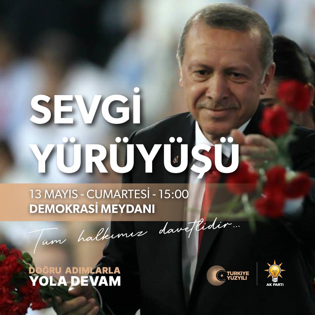 Saygıdeğer Cumhurbaşkanımız Recep Tayyip Erdoğan liderliğinde, milletimize olan aşkımızı yine milletimizle taçlandıracağımız kutlu zaferden bir gün önce gelin yine hep birlikte olalım inşallah.

Adapazarı, birlik ve beraberliğin kardeşliğin adresidir. 

"Sevgi Yürüyüşü" ile bu
