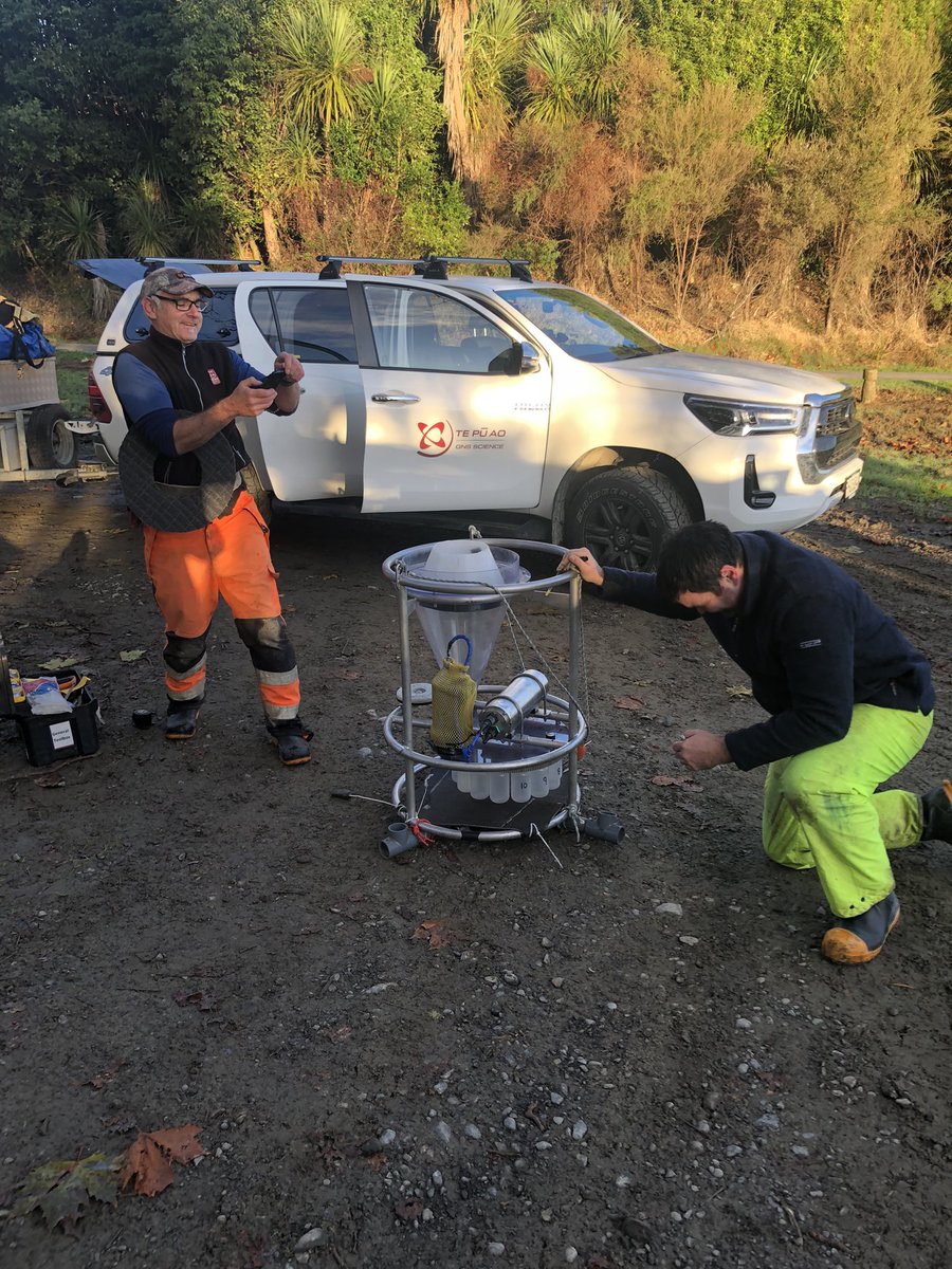 seismiccycle's tweet photo. What does one do when the mass accumulation rate in the lake is too high for your impeccably designed automatic sediment trap due to a recent cyclone? Innovate with cable ties, carpet and part of a home brew conical fermenter with @MountainGeomorp and @gnsscience. https://t.co/tyzmvVeEuR