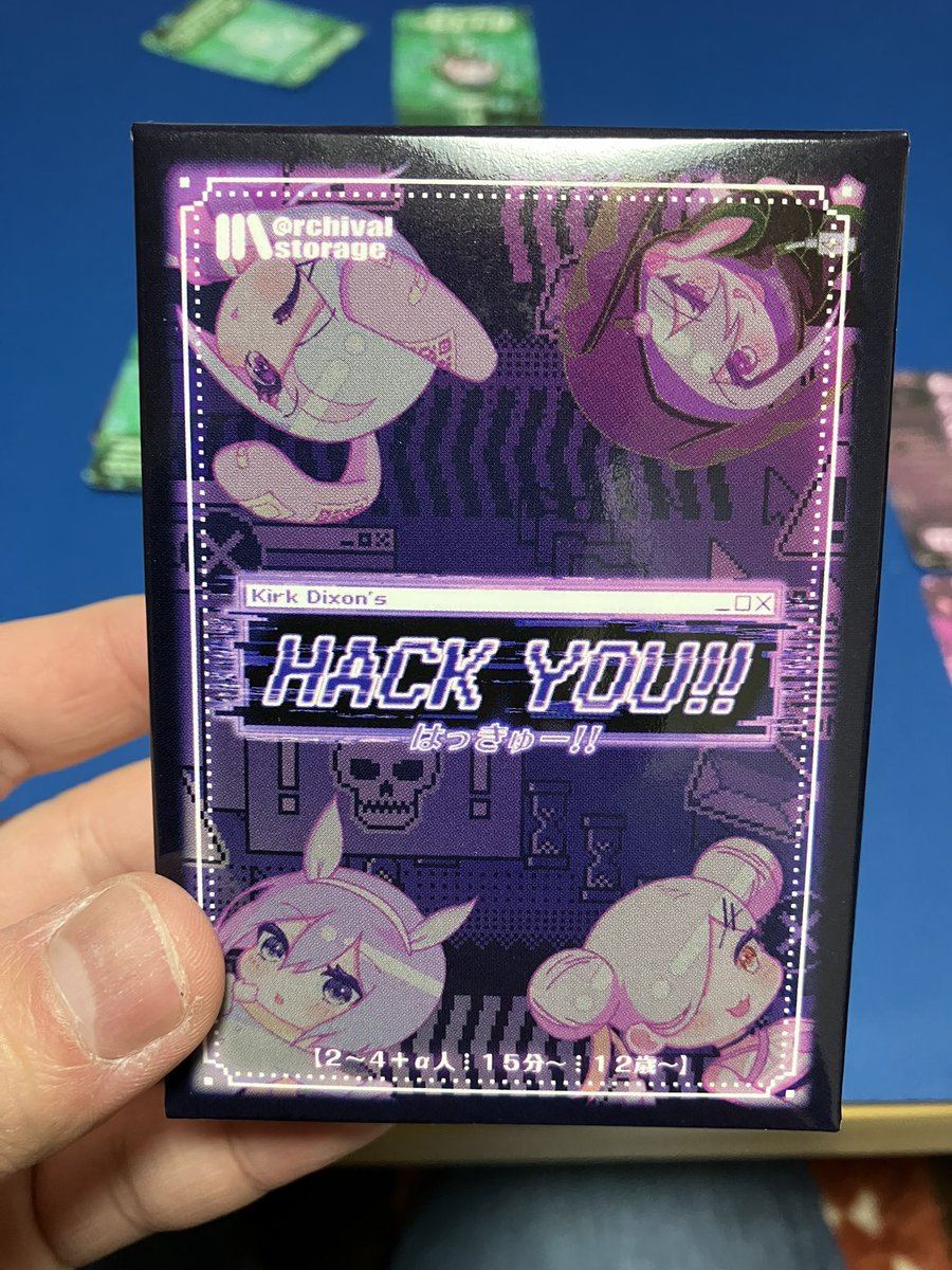 pawayama1's tweet photo. ボドゲ会開幕戦はプレゼント企画で頂いたHACK YOUからスタート!
手札枚数が陣営によって違うため、相手のアタリカードを探す時のタイミングがずれるのがいい感じに効いててシンプルだけど面白かった!
#はっきゅー
#HACKYOU https://t.co/nrTAf8w25u