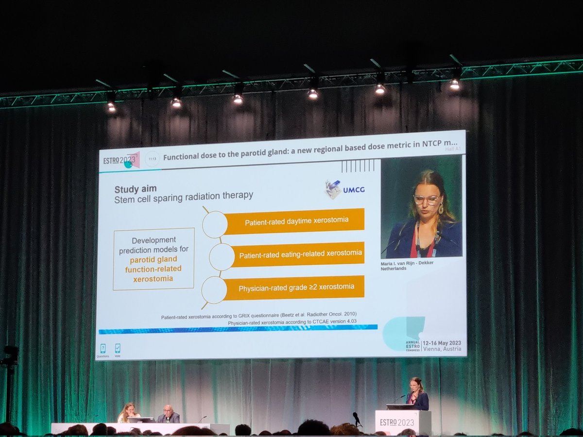FranziskaHauth's tweet photo. Amazing talk by Maria van Rijn-Dekker at #ESTRO2023 on Adaption of treatment planning to reduce xerostomia in patients with head and neck carcinoma- such an important topic for quality of life! thanks especially for the 'how-to' Information https://t.co/w5YFY4CS3o
