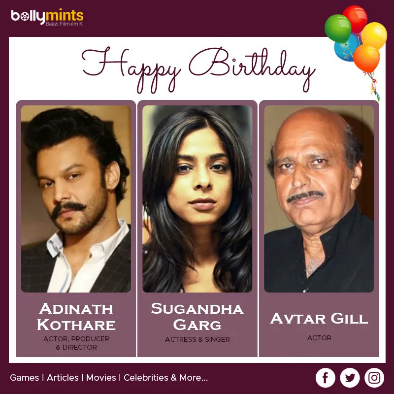 Wishing A Very #HappyBirthday To #AdinathKothare, #SugandhaGarg & #AvtarGill Ji !
#HBDAdinathKothare #HappyBirthdayAdinathKothare
#HBDSugandhaGarg #HappyBirthdaySugandhaGarg
#HBDAvtarGill #HappyBirthdayAvtarGill