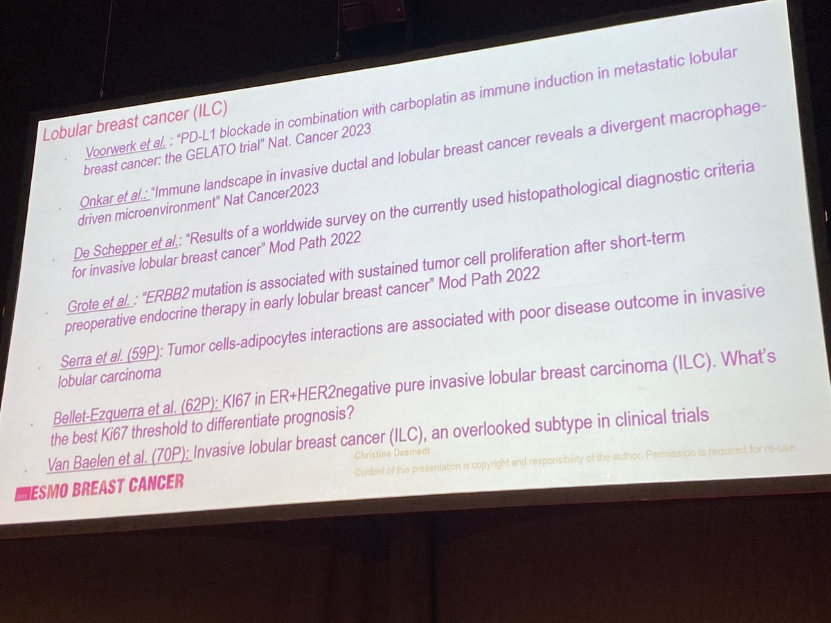 👏👏👏Outstanding lecture by @ChristineDesme2 at #ESMOBreast23 on translational BC research highlighting the importance of ctDNA and need for res on lobular BC