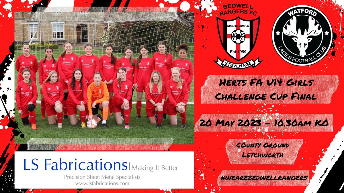 🗓️ 20 May 2023

This time next week The Dragons will be kicking-off in their <a href="/HertfordshireFA/">Hertfordshire FA</a> County Cup final against <a href="/WLFC_Youth/">Watford Ladies Youth</a> at County Ground, Letchworth.

In the meantime good luck to all the <a href="/HGFPL18/">HGFPL</a> teams at finals day today.

#WeAreBedwellRangers